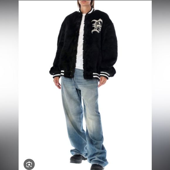 Black Furry Faux-fur Bomber Jacket - Picture 2 of 10